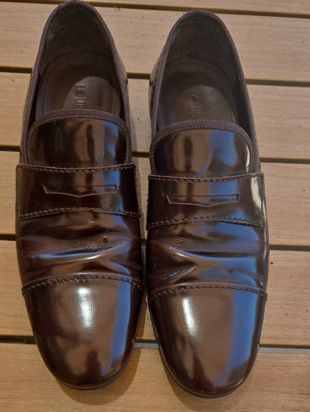 Louis Vuitton Men's Dark Brown Patent Leather Slip-On Loafers